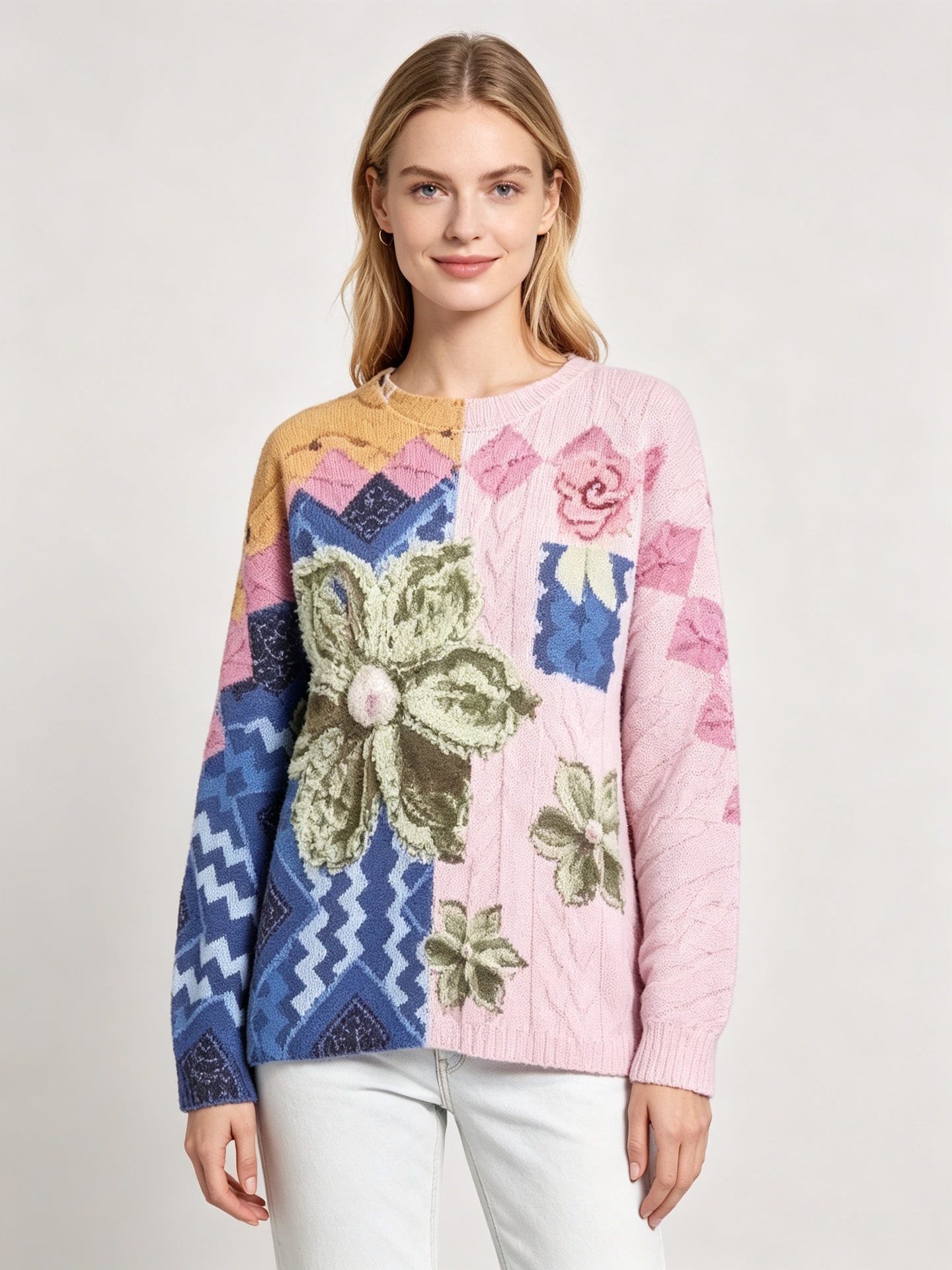 3D Print Christmas Sweater Women's Crewneck Long Sleeve Knit Pullover
