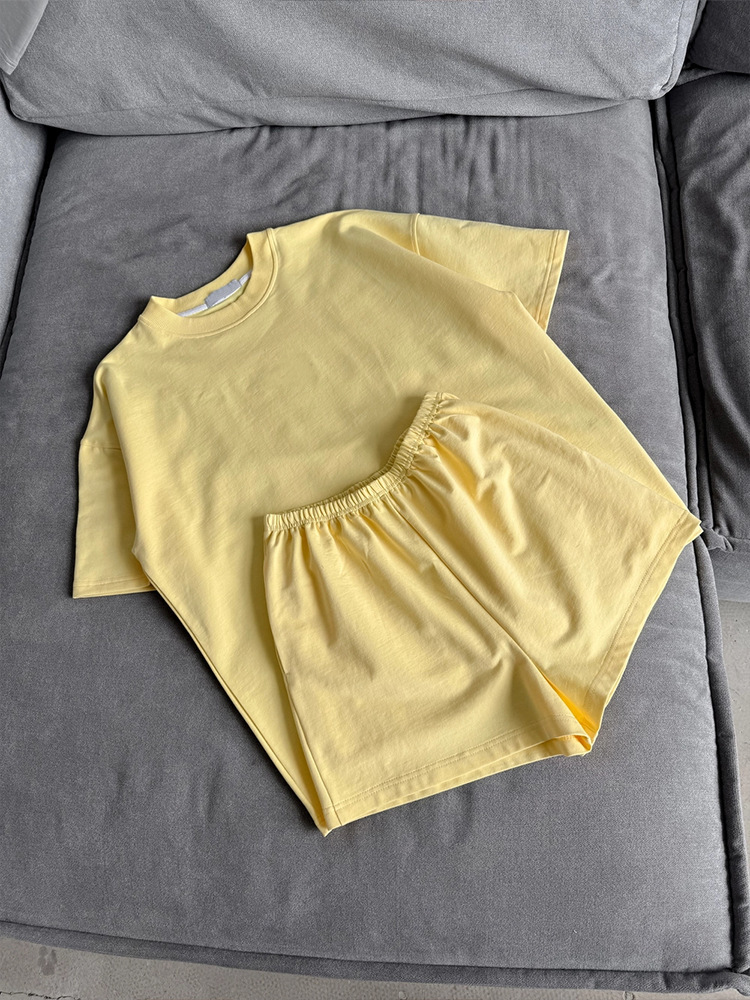 Women's Casual Two-Piece Shorts Set with Short Sleeve Round Neck Top and Solid Color Shorts