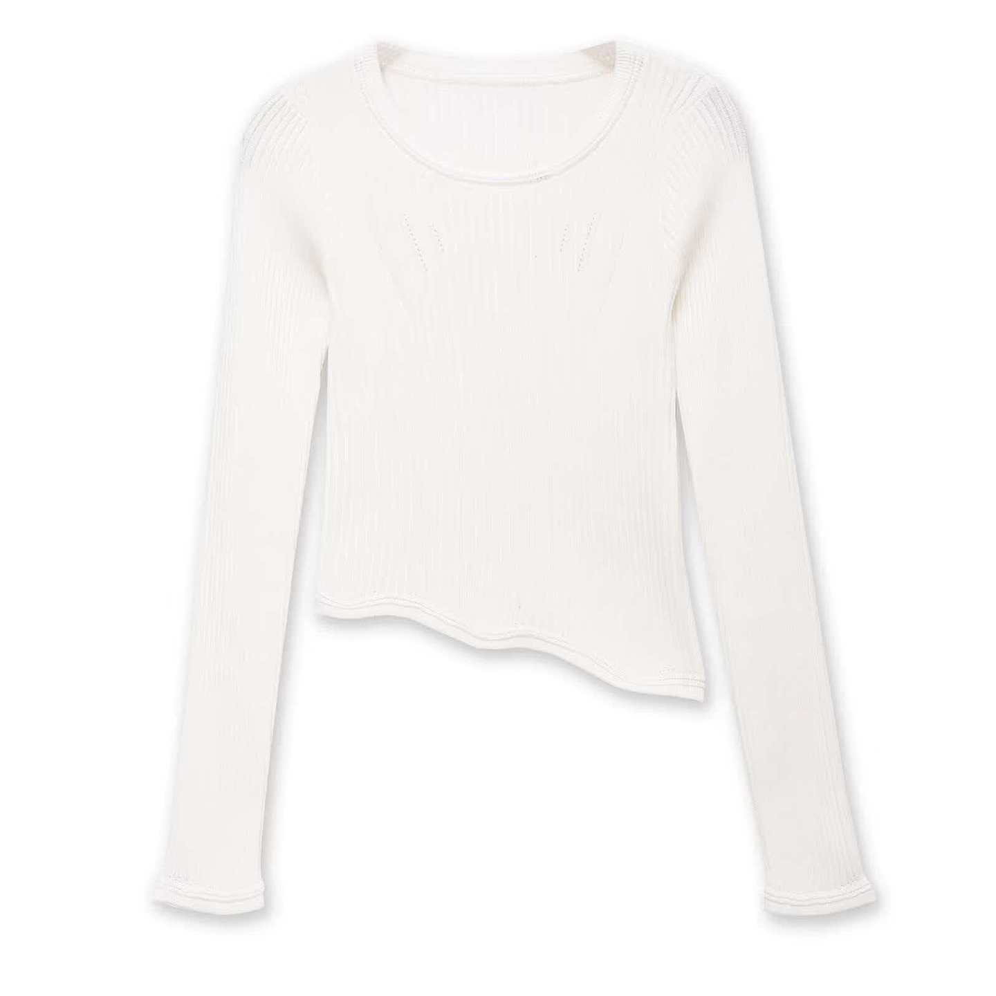 Women's Long Sleeve Crewneck Asymmetric Cropped Knit Top