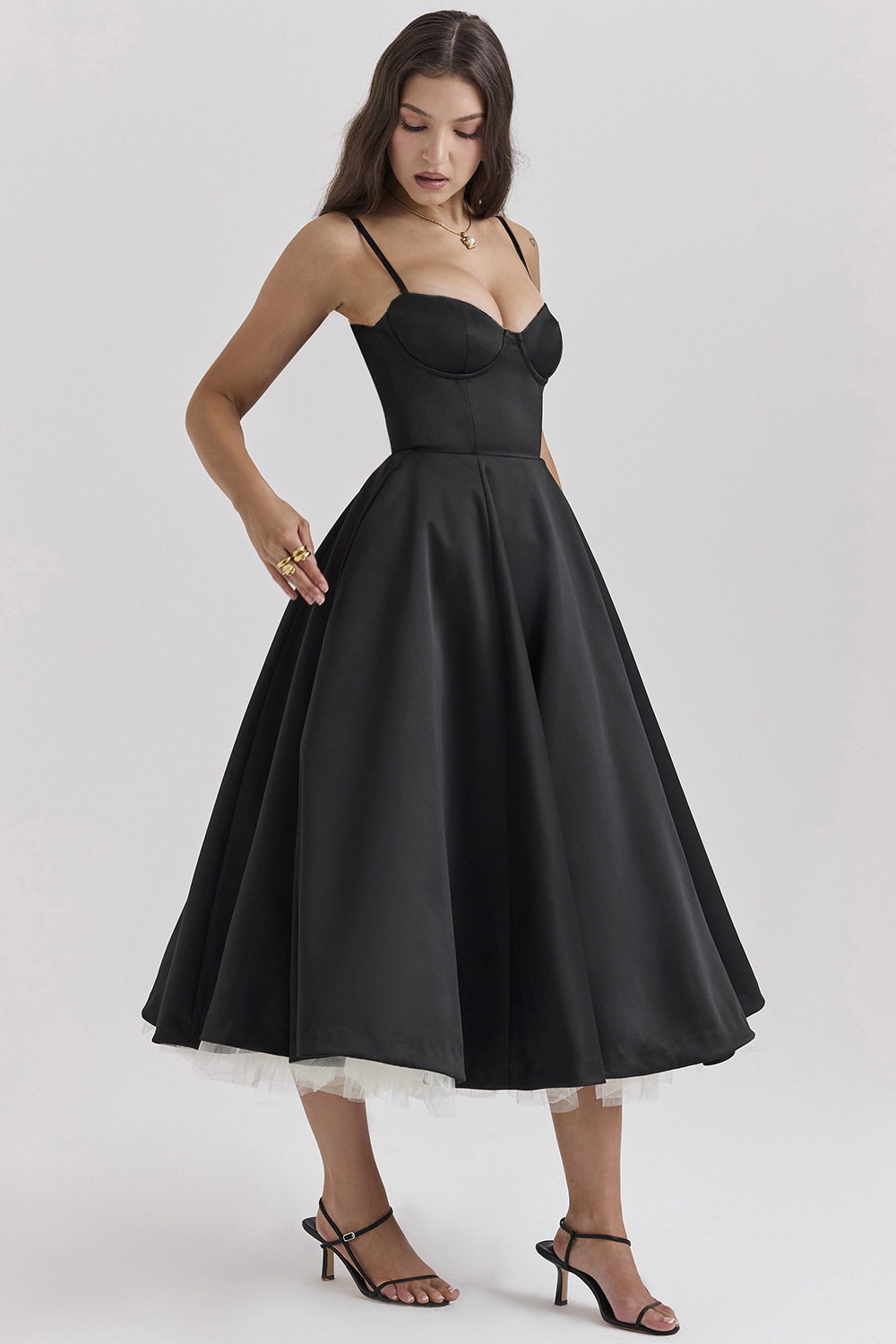 Women's French Style Tulle Double-Layer Cami Maxi Dress with Full Skirt