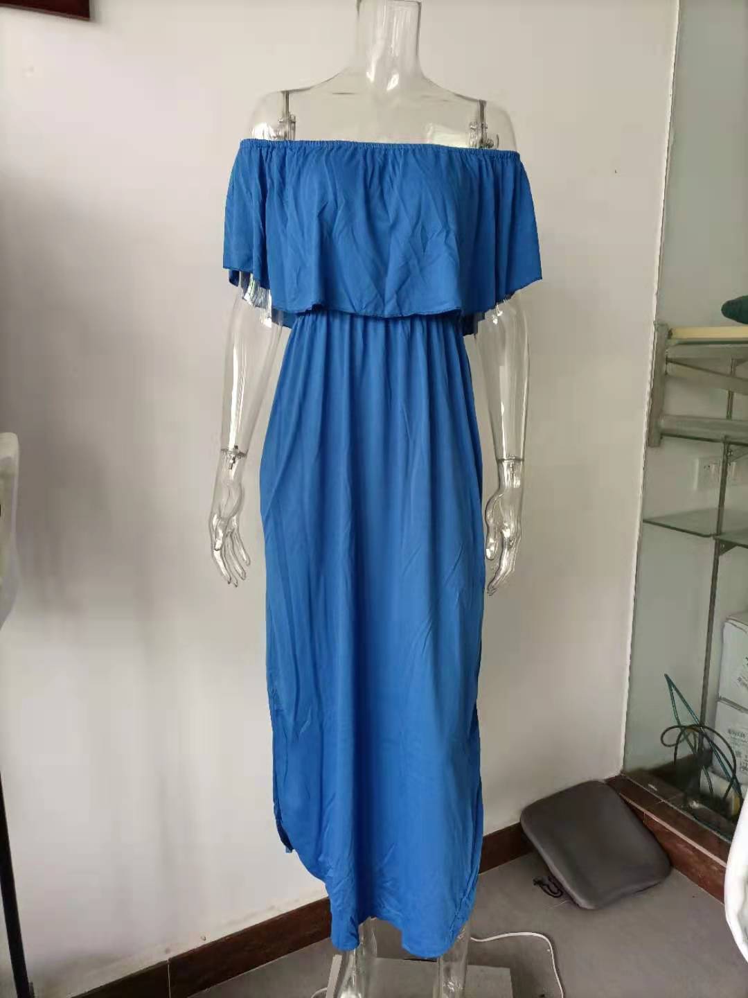 Off-Shoulder Strapless Ruffle Hem Maxi Dress