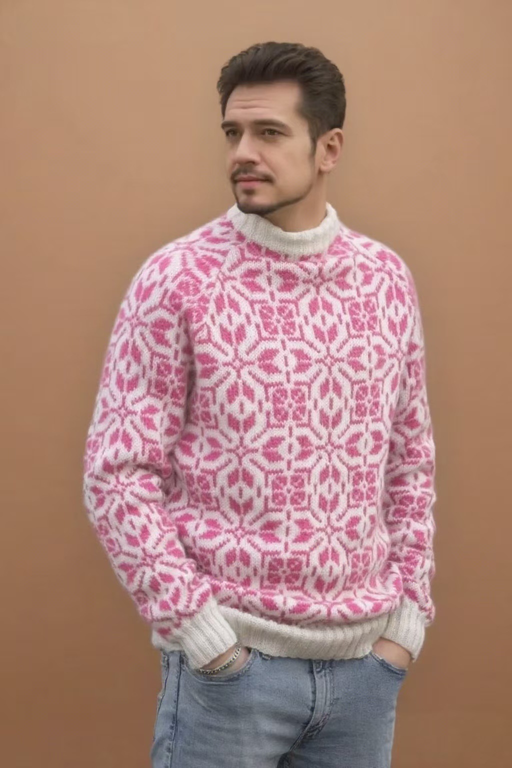 Retro Floral Jacquard Crewneck Pullover Sweater