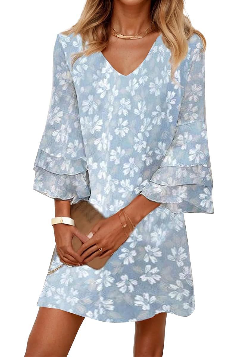 Women's Boho Floral Print Ruched Midi Dress