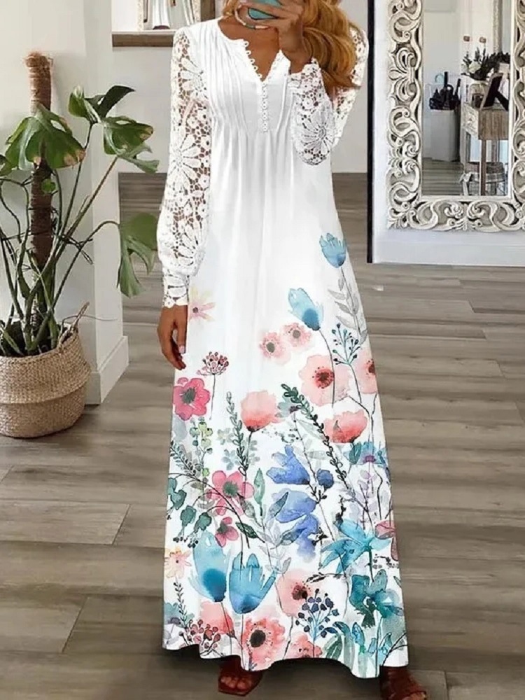 Women's Floral Lace Long Sleeve Dress