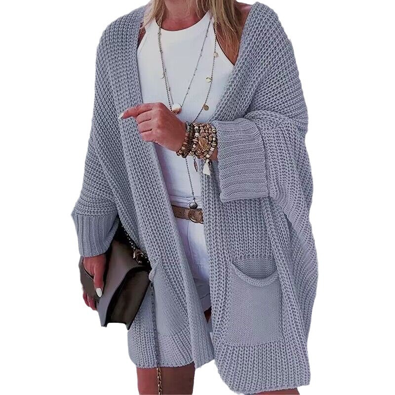 Women's Hooded Open-Front Knit Cardigan, Loose Mid-Length, Acrylic Blend