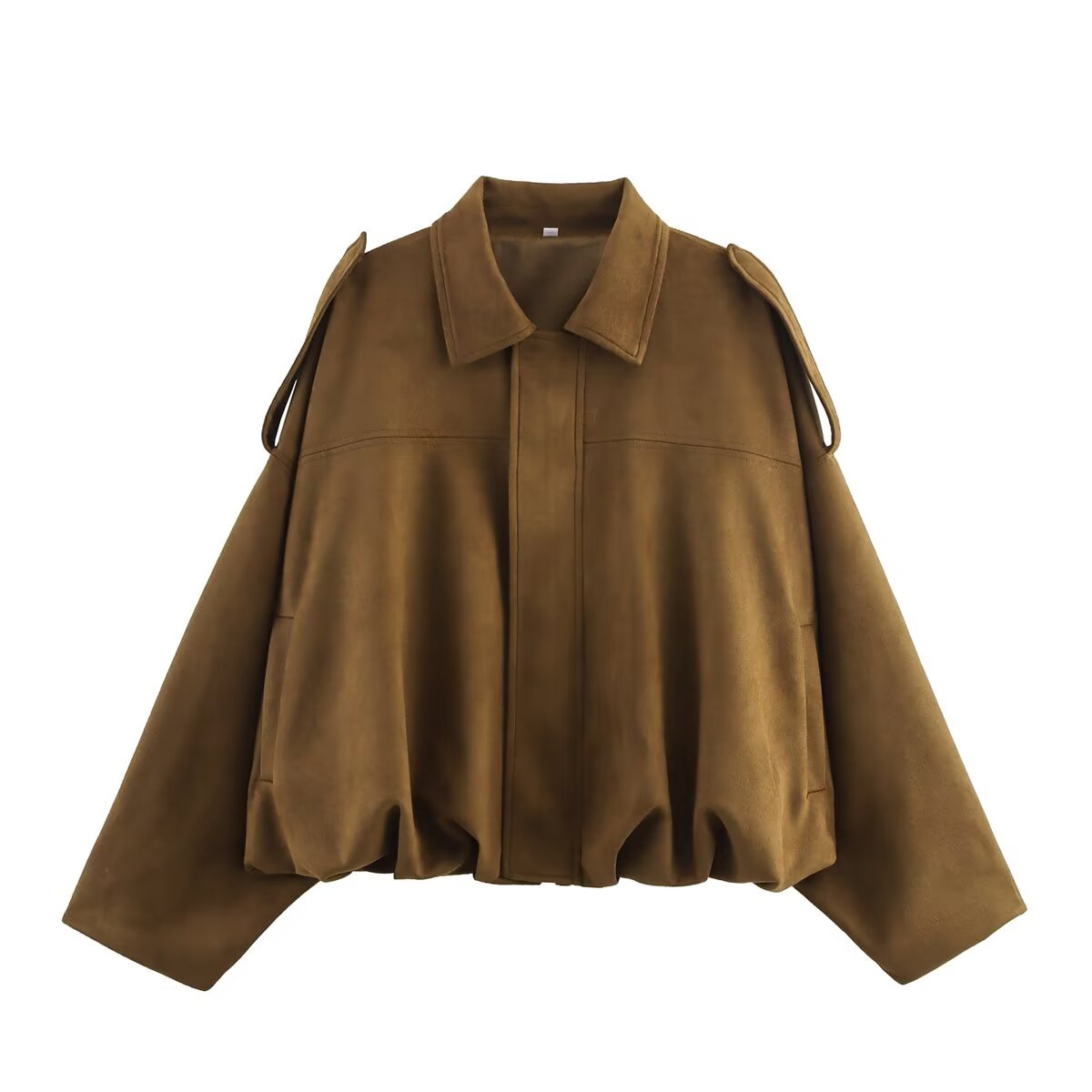 Suede-Feel Bomber Jacket with Pockets