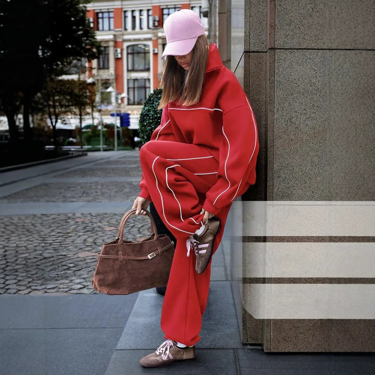 Women's Casual Solid Color Long Sleeve Half-Button Top and Elastic Waist Pants Two-Piece Set