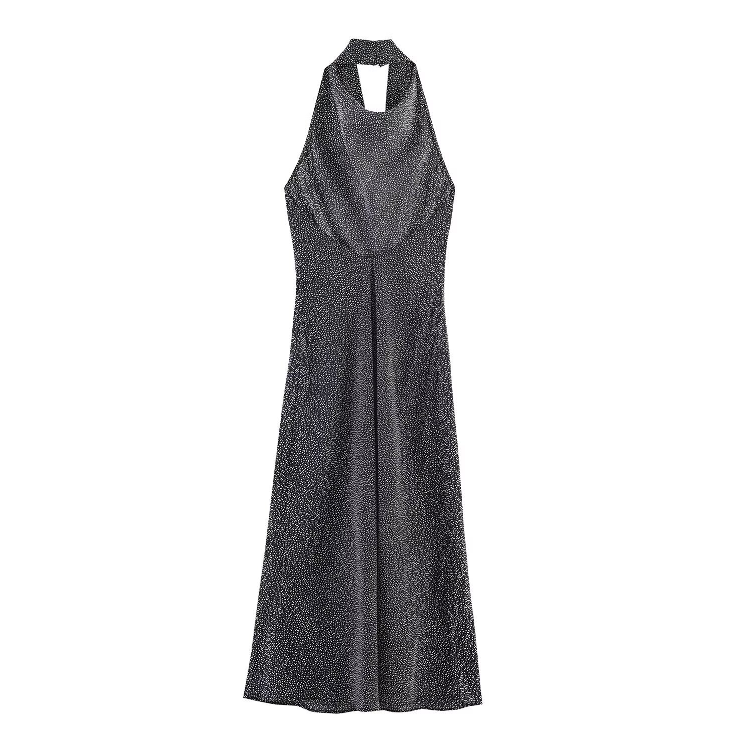 Women's Metallic Open-Back Midi Dress with Lapel Collar