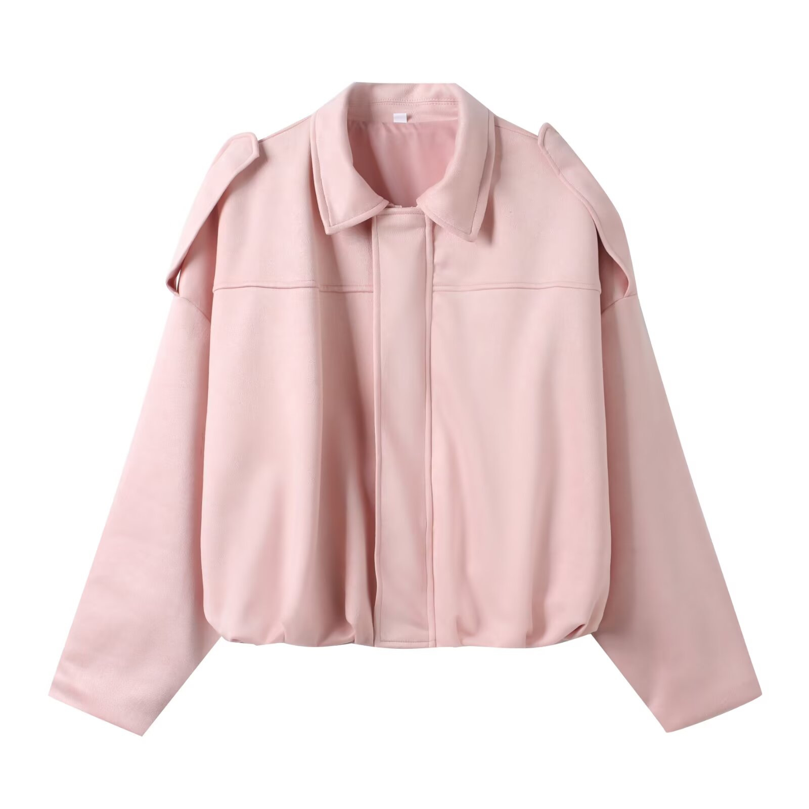Suede-Feel Faux Leather Bomber Jacket with Collar