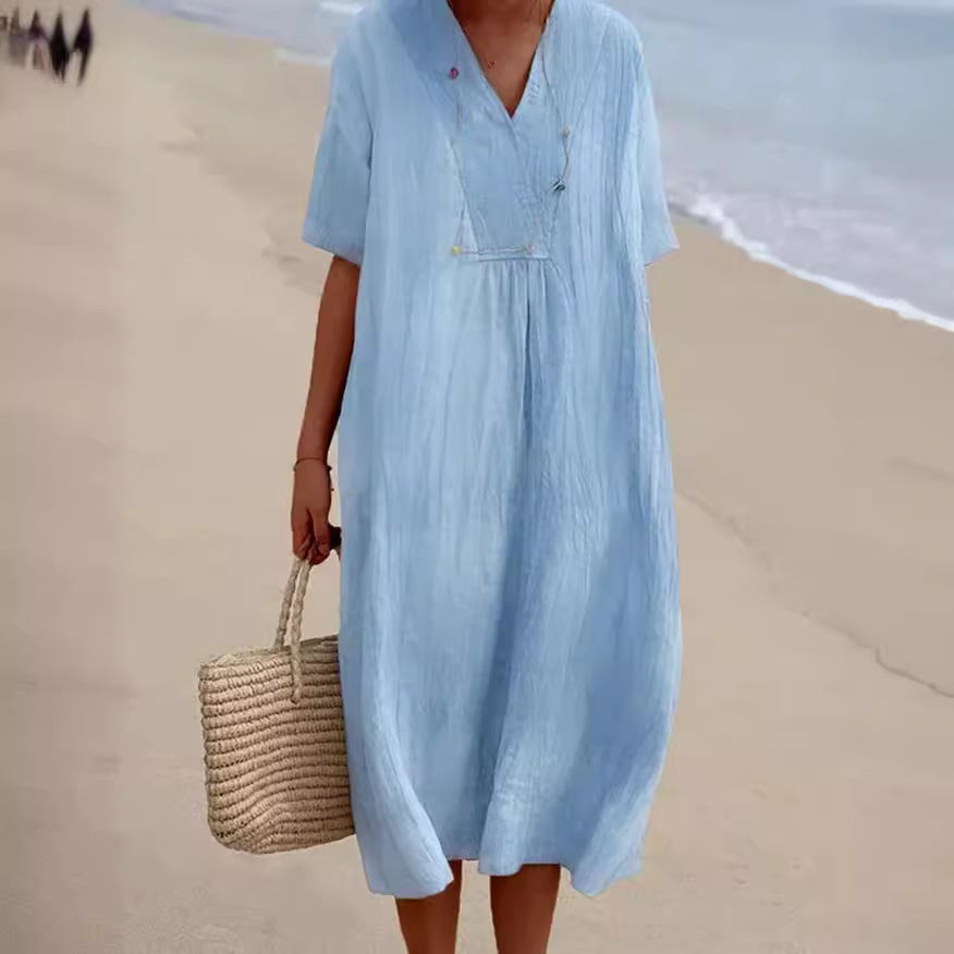 Women's Casual Slimming Solid Color Cotton Linen Dress