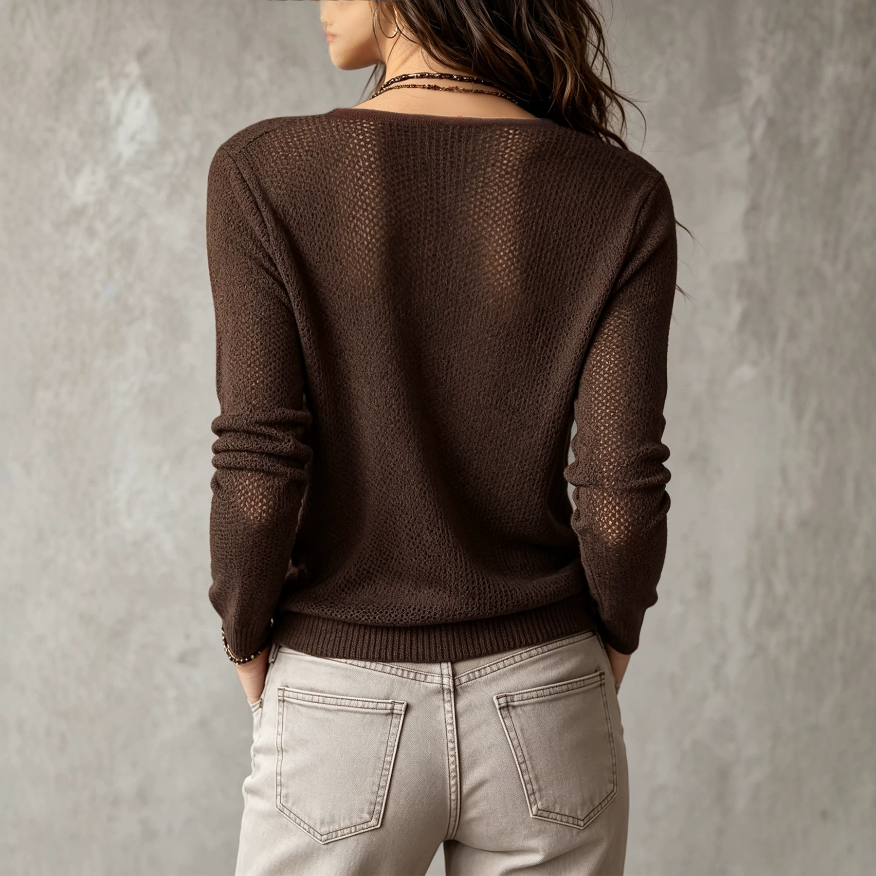 Women's Cross V-Neck Cutout Ribbed Slim Sweater