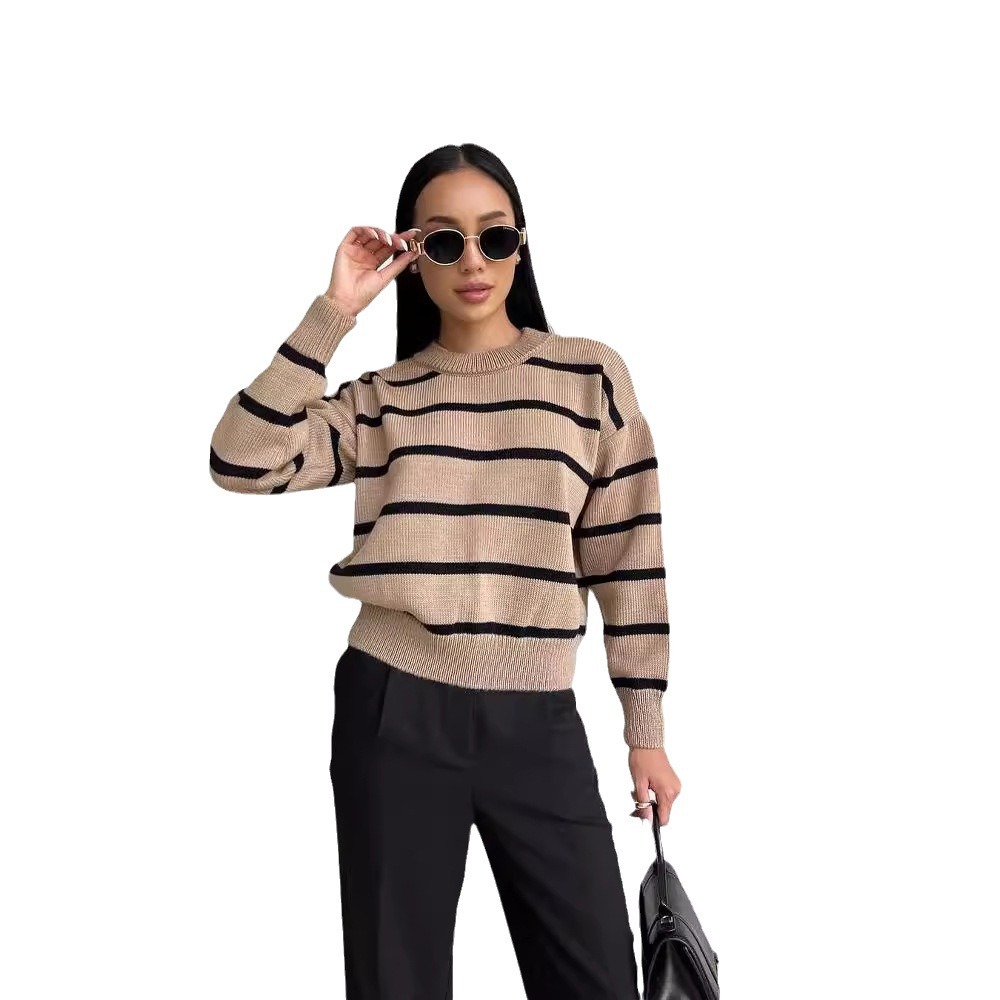 Striped Knit Sweater Crewneck Long Sleeve Colorblock Pullover