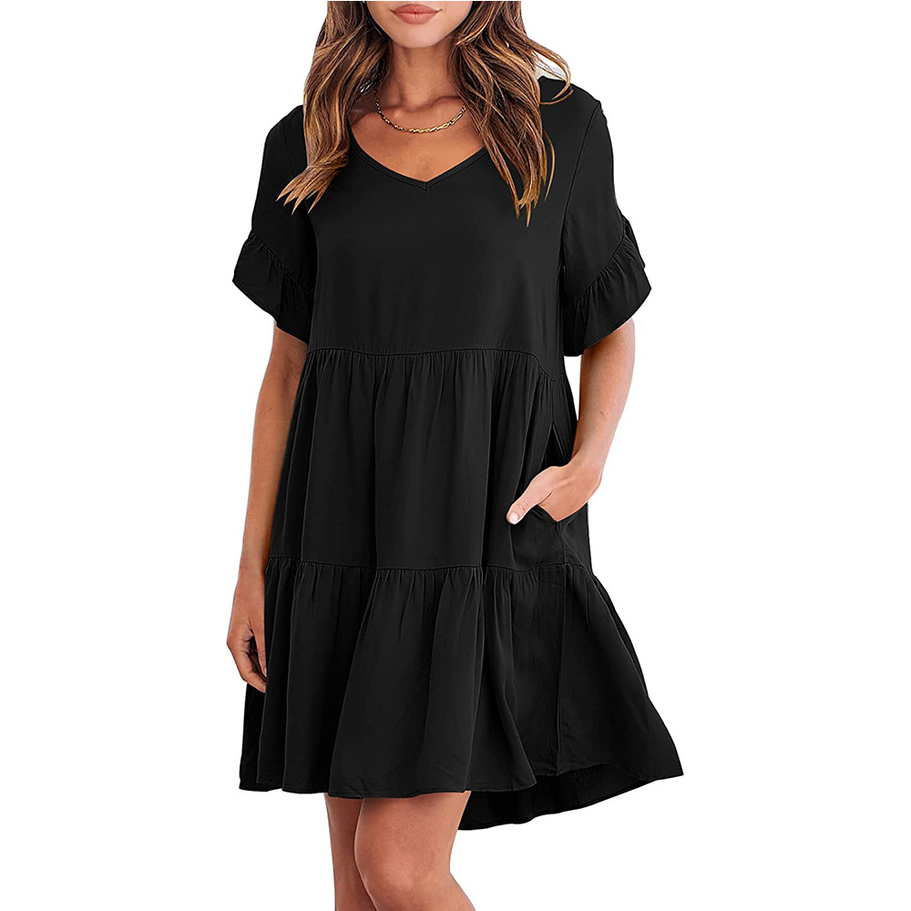 Women's Summer V-Neck Babydoll Dress with Three-Tier Ruffle