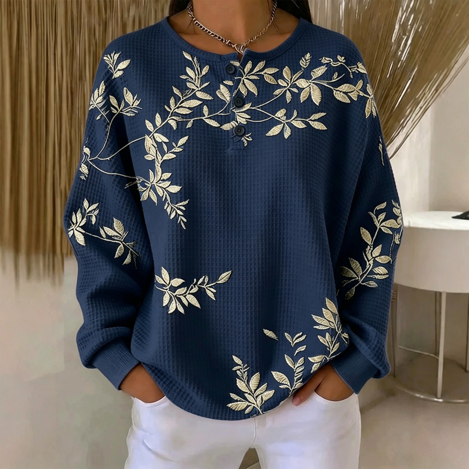 Women's Vintage Floral Print Button Sweatshirt
