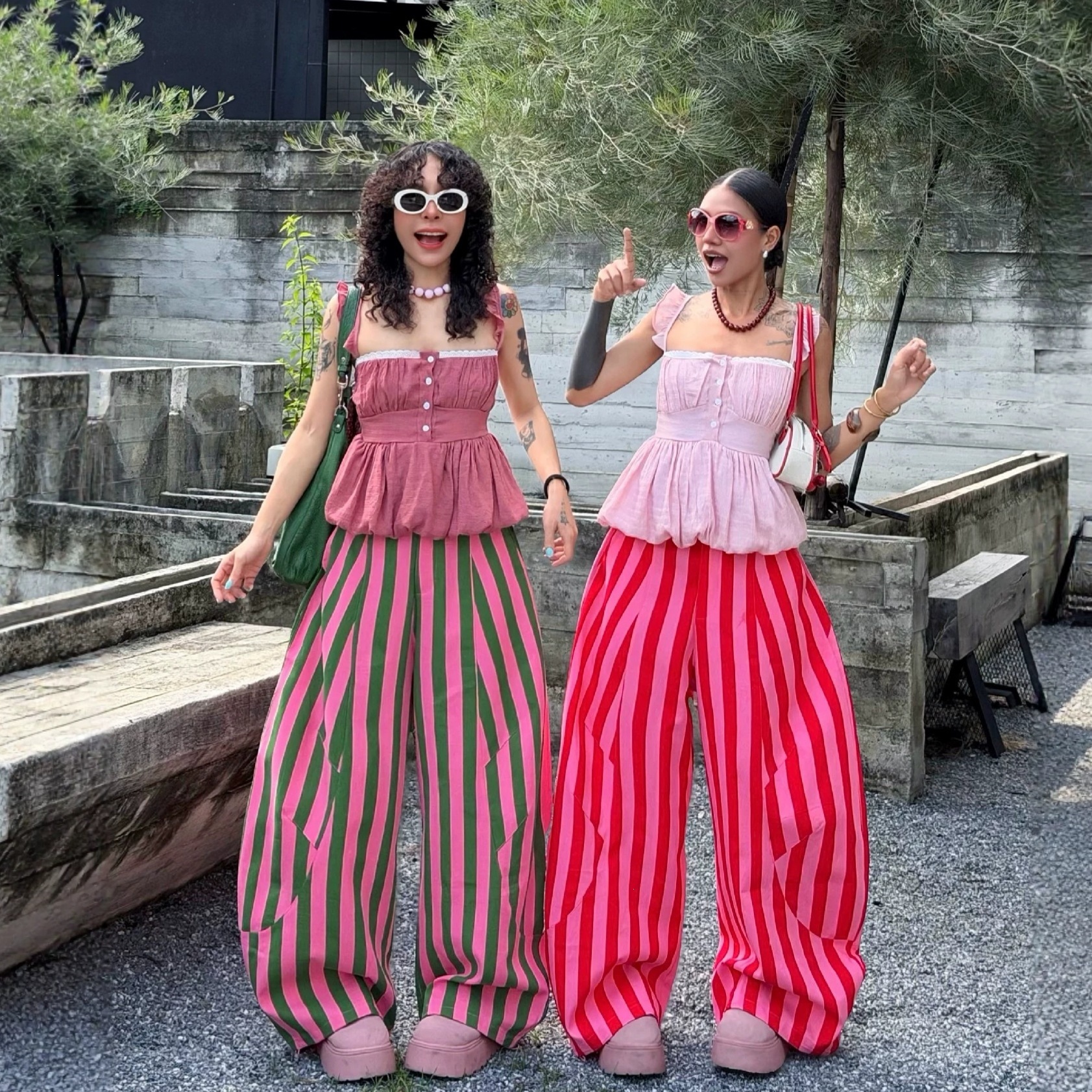 Striped Wide-Leg Pants with Elastic Waist