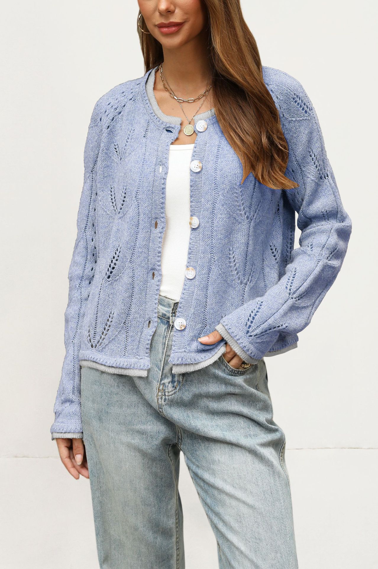 Women's Loose Long Sleeve Knit Cardigan Button-Up Sweater Coat