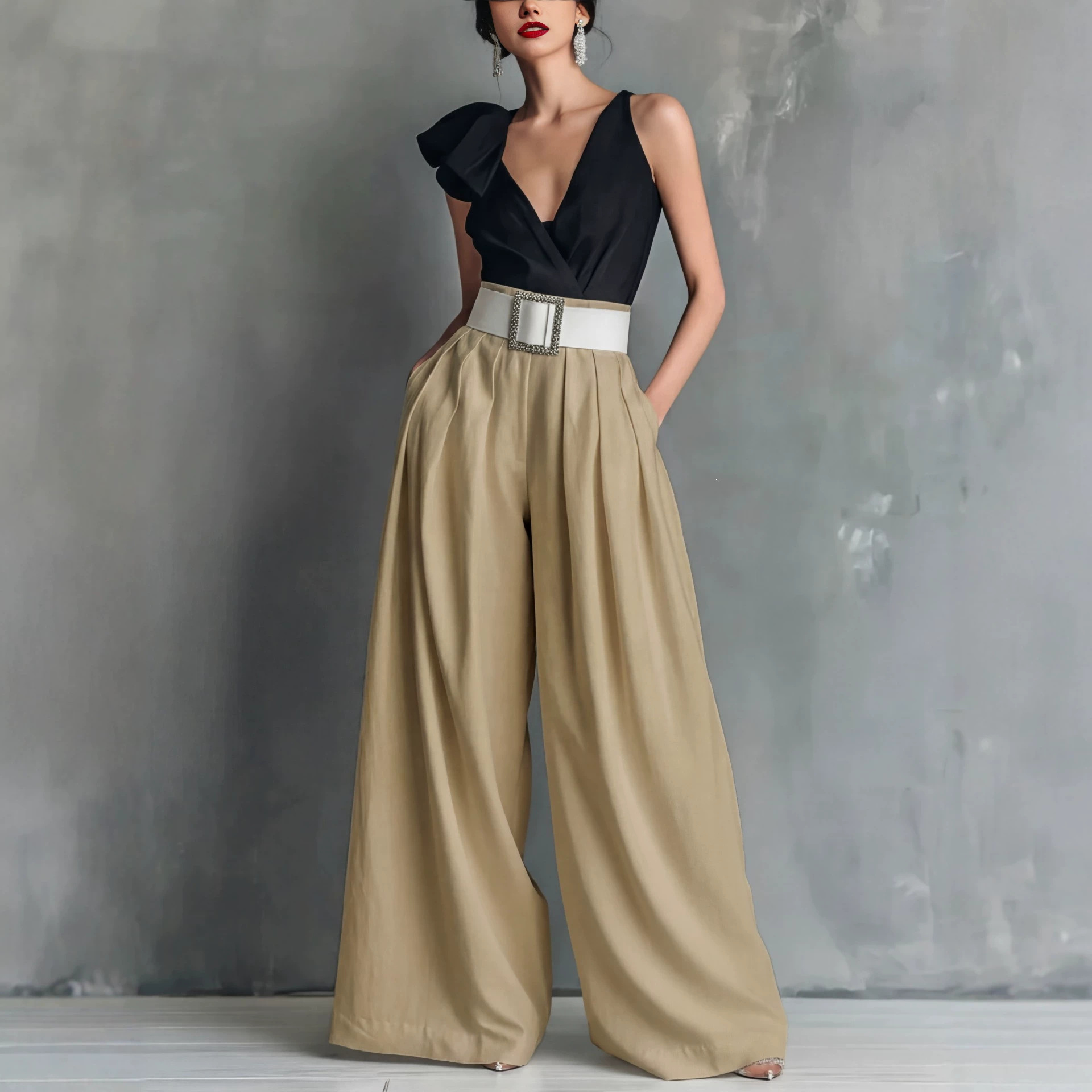 High-Waist Loose Straight-Leg Solid Color Pants for Work and Casual Wear, 10 Colors