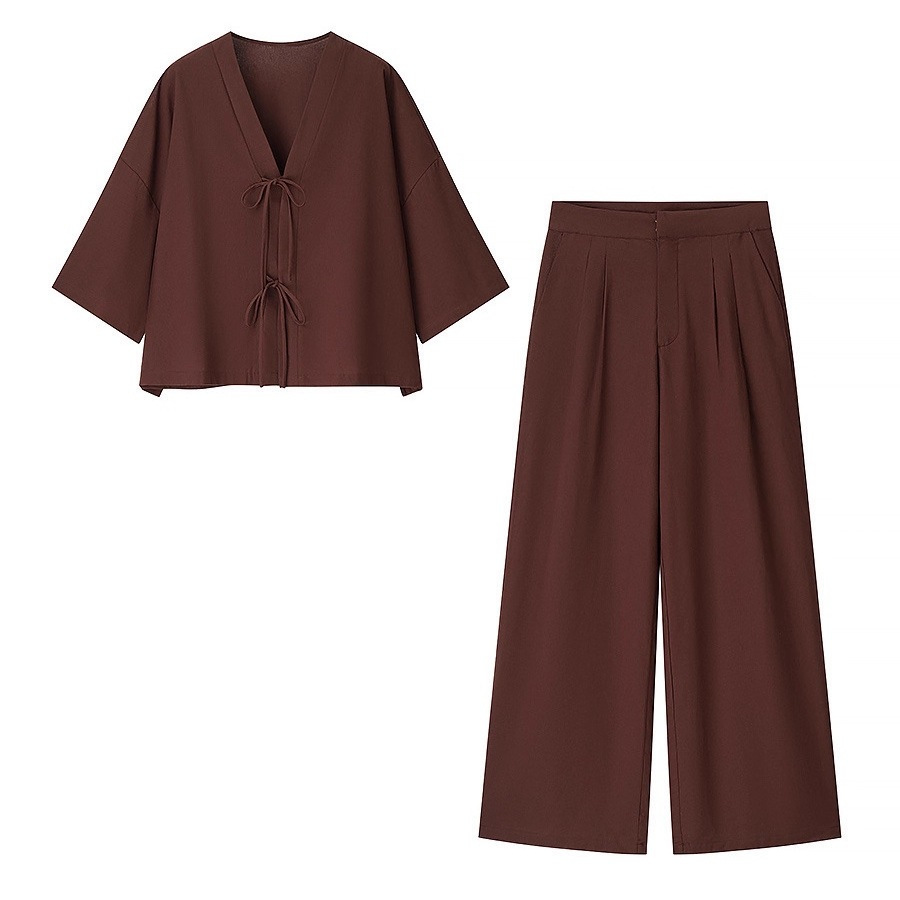 Women's Relaxed Solid Color Two-Piece Pants Set