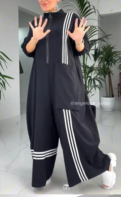Women's Loose Slimming Seven-Sleeve Lapel Patchwork Jumpsuit