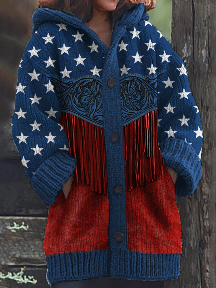 Women's Floral Ghost Print Hooded Button Cardigan Sweater