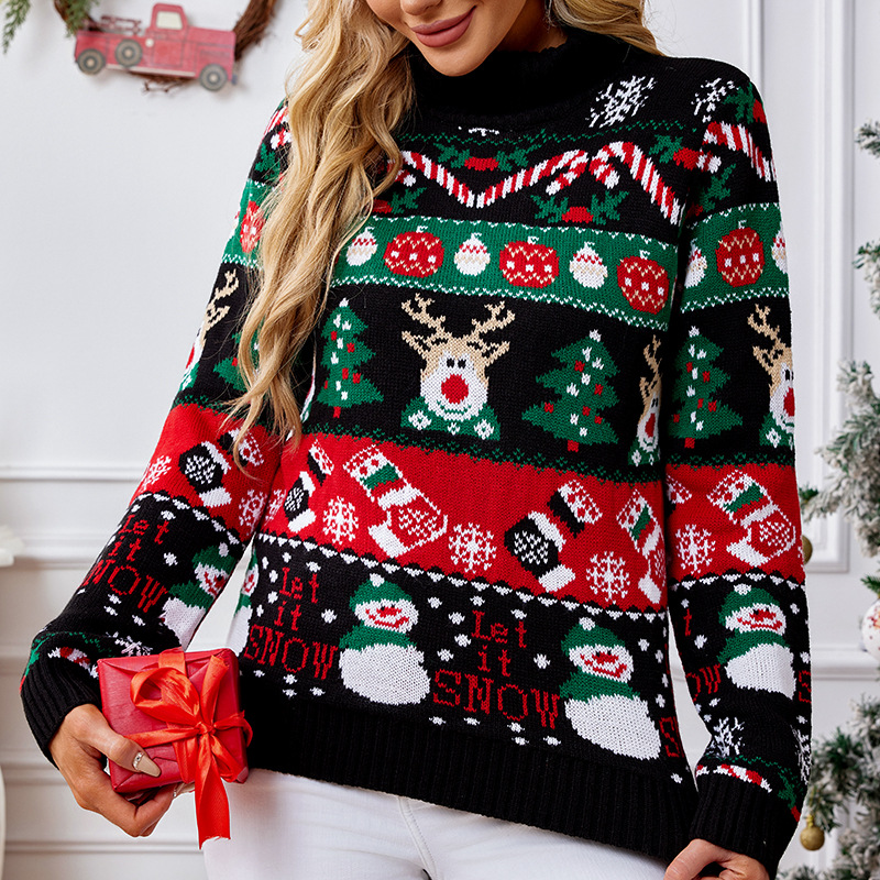 Women's Long Sleeve Turtleneck Snowman Christmas Sweater