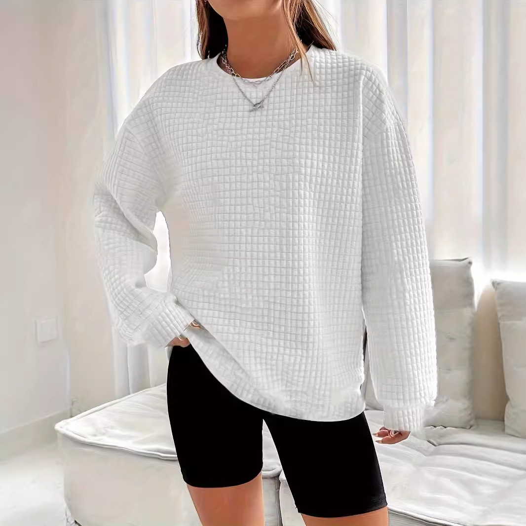 Solid Crewneck Long Sleeve Loose Fit Pullover Sweatshirt