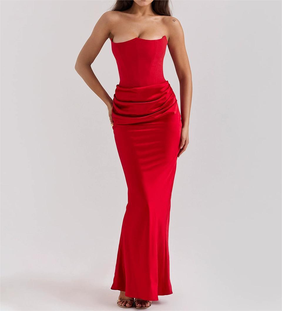 Women's Sleeveless Strapless Backless Bodycon Evening Dress