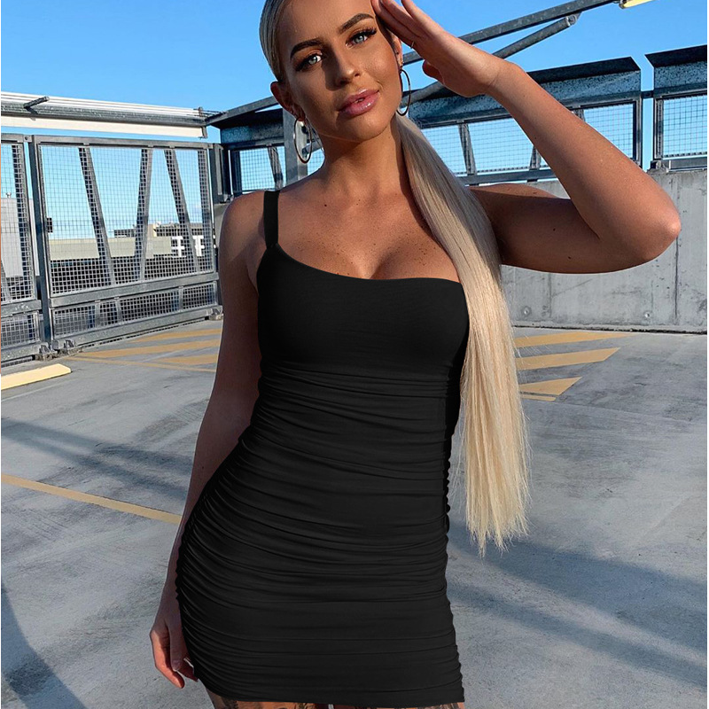 Sexy Asymmetric Ruched Bodycon Dress
