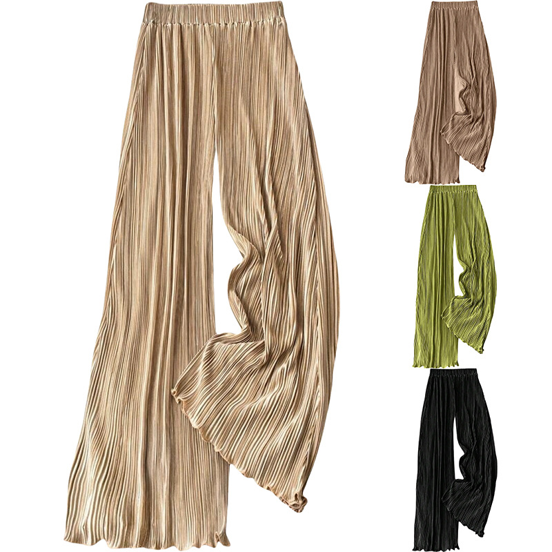 Striped Pleated Wide-Leg Straight Pants
