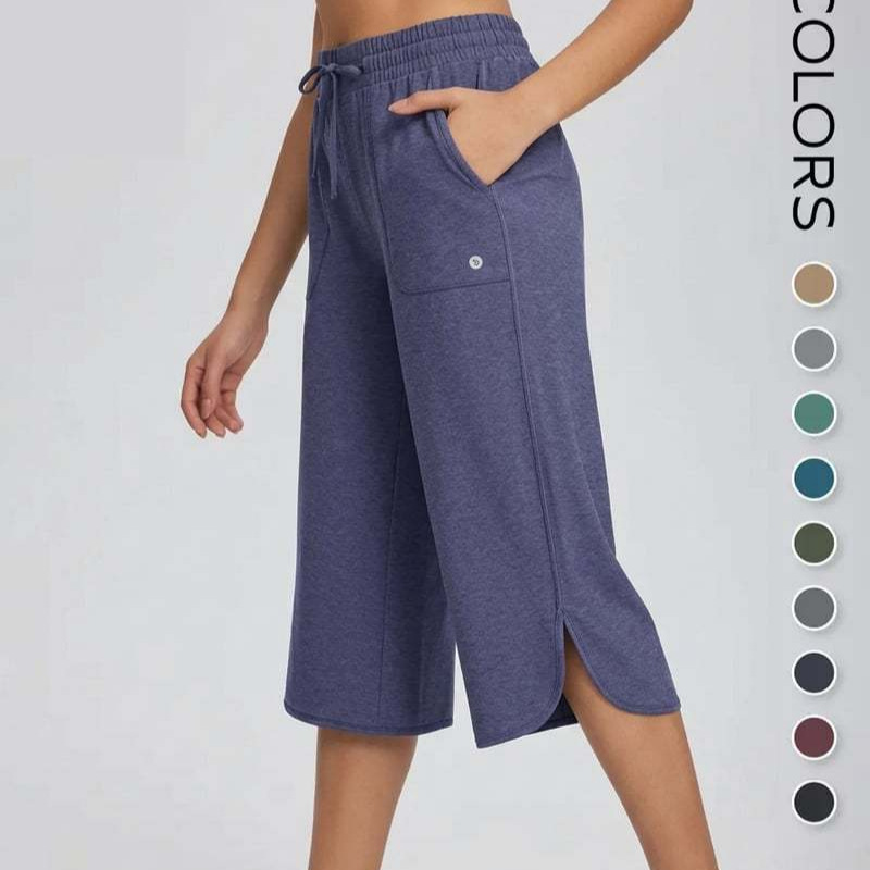 Women's Solid Color Wide-Leg Elastic Waist Cropped Pants