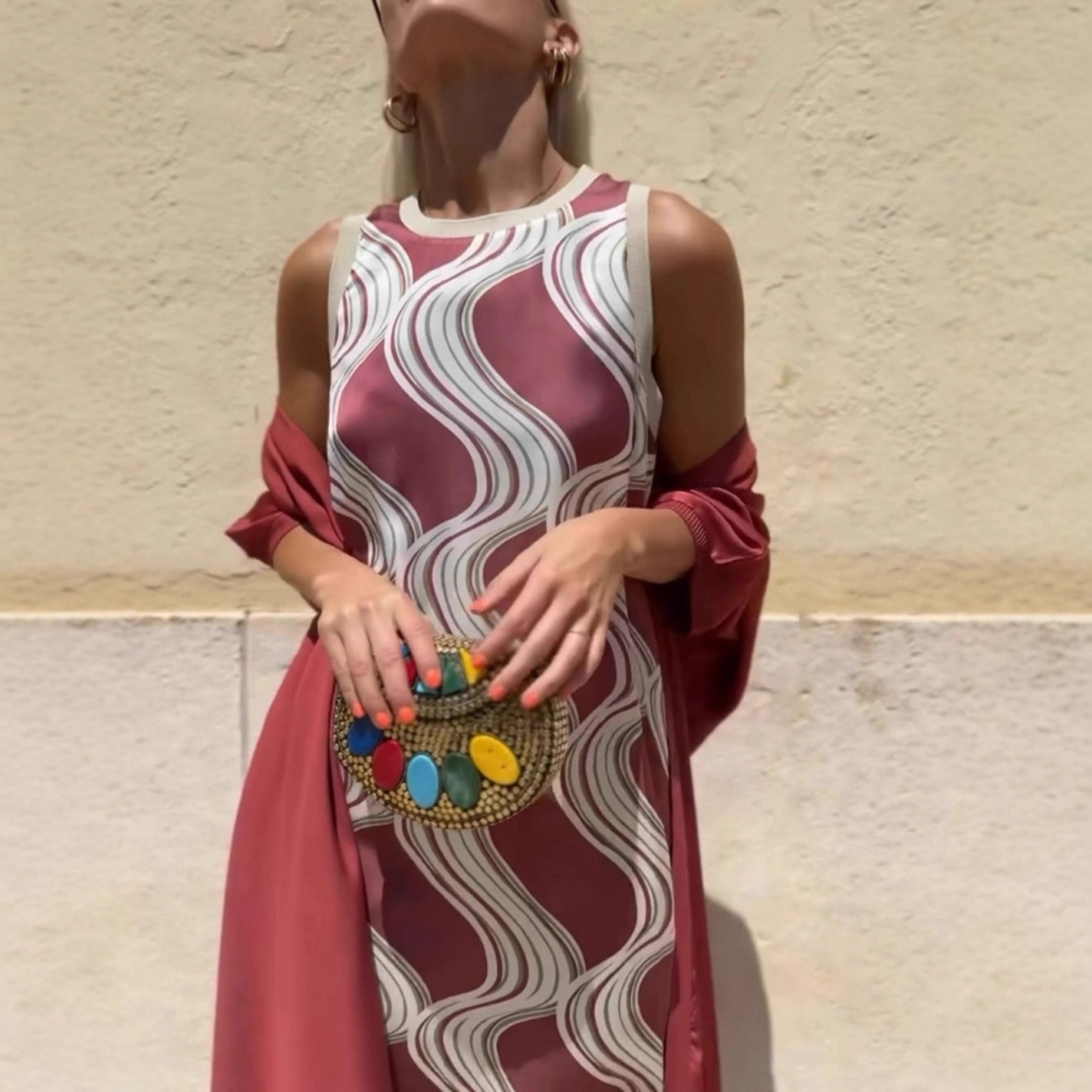 Elegant Two-Piece Midi Dress Set with Cape, Round Neck Tank, A-Line