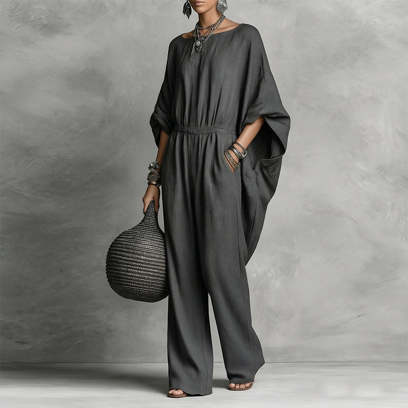 Women's High-Waist Wide-Leg Jumpsuit with Bell Sleeves