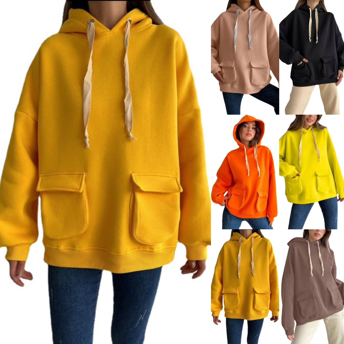 Women's Loose Fit Long Sleeve Hooded Sweatshirt with Pockets