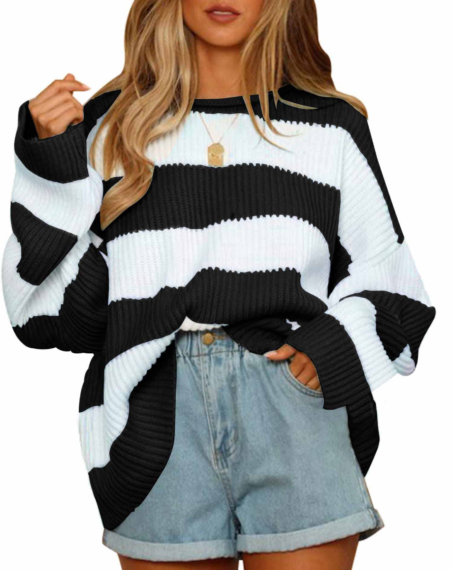 Striped Crewneck Long-Sleeve Knit Sweater