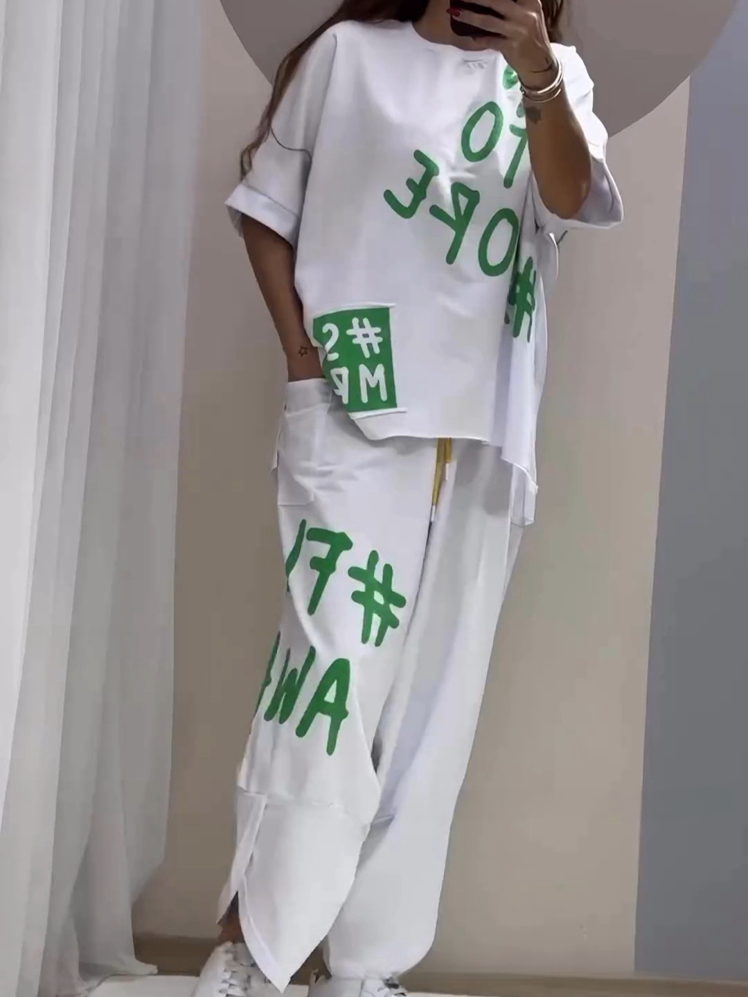 Letter Print Casual Two-Piece Women's Pants Set