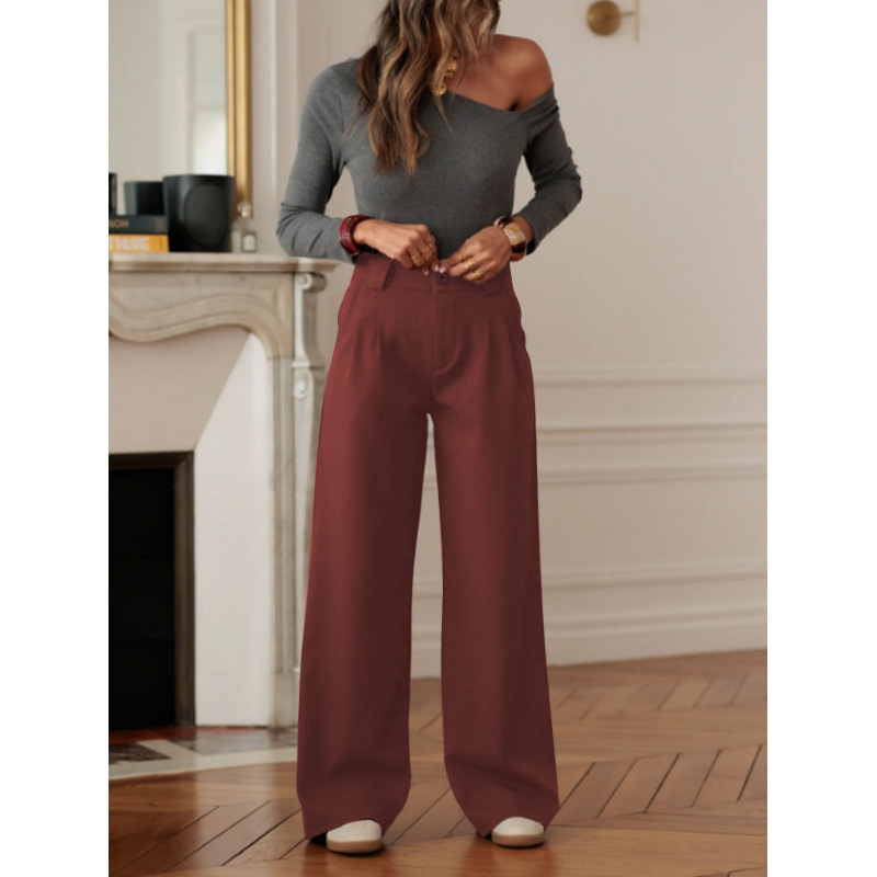 High-Waist Button Wide-Leg Suit Pants for Women