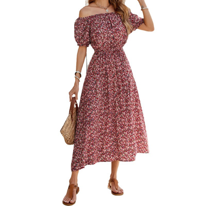 Floral Print Off-Shoulder Short Sleeve Maxi Dress with Convertible Styling