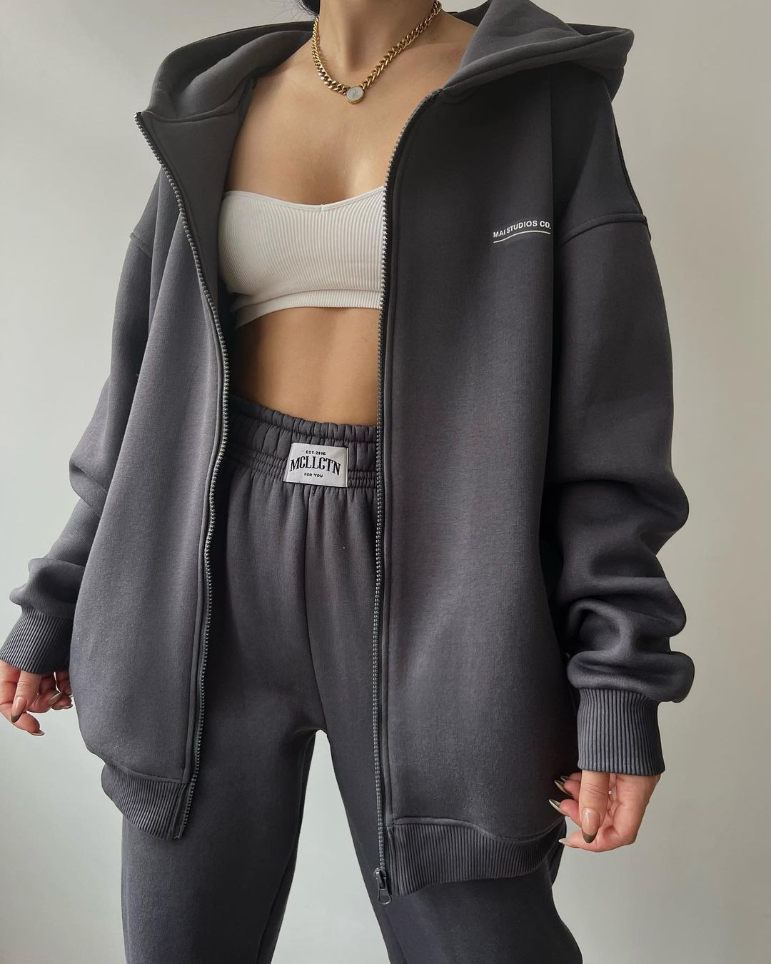 Women's Fleece-Lined Long Sleeve Hoodie and Pants Set with Letter Print