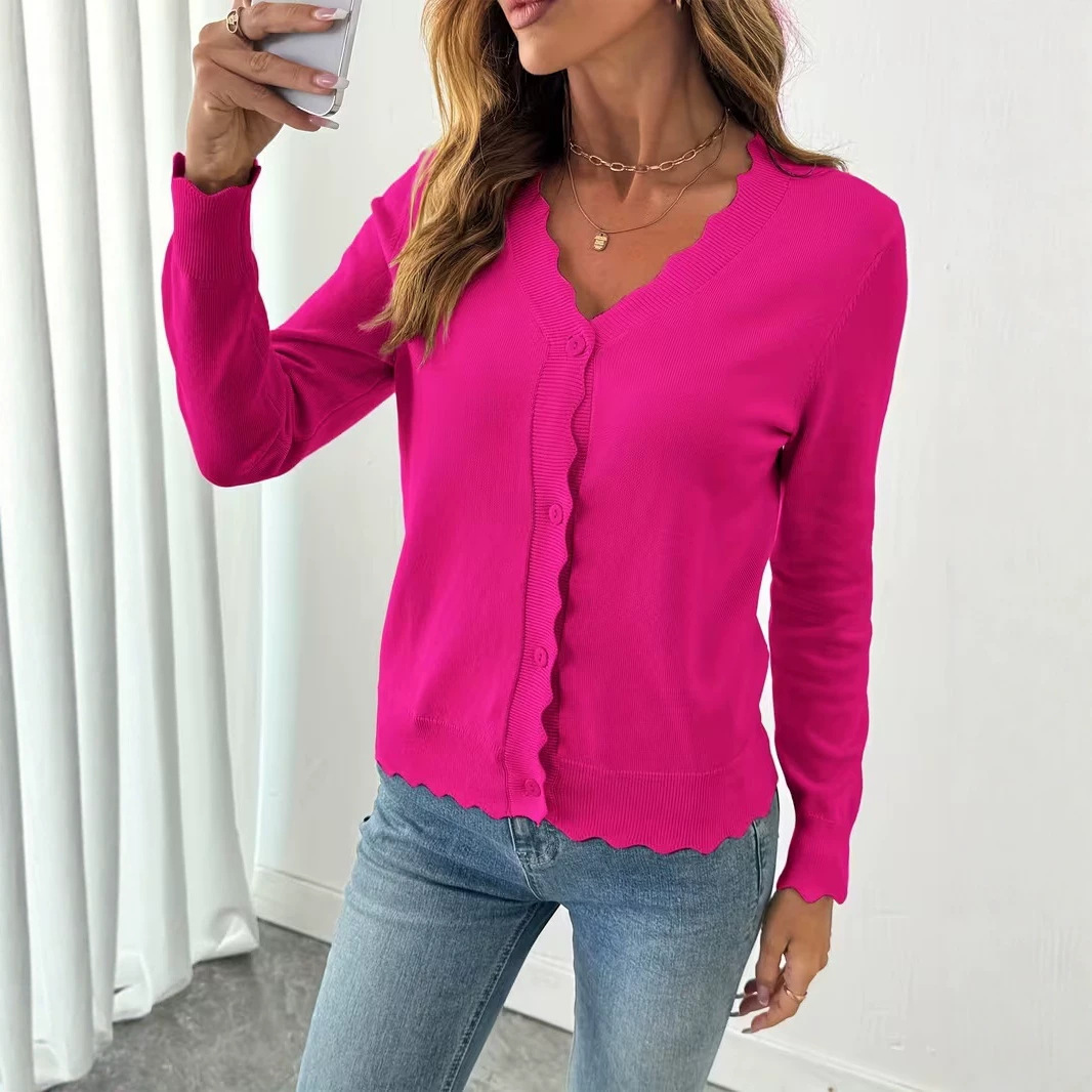 Women's Long Sleeve V-Neck Button-Up Knit Cardigan