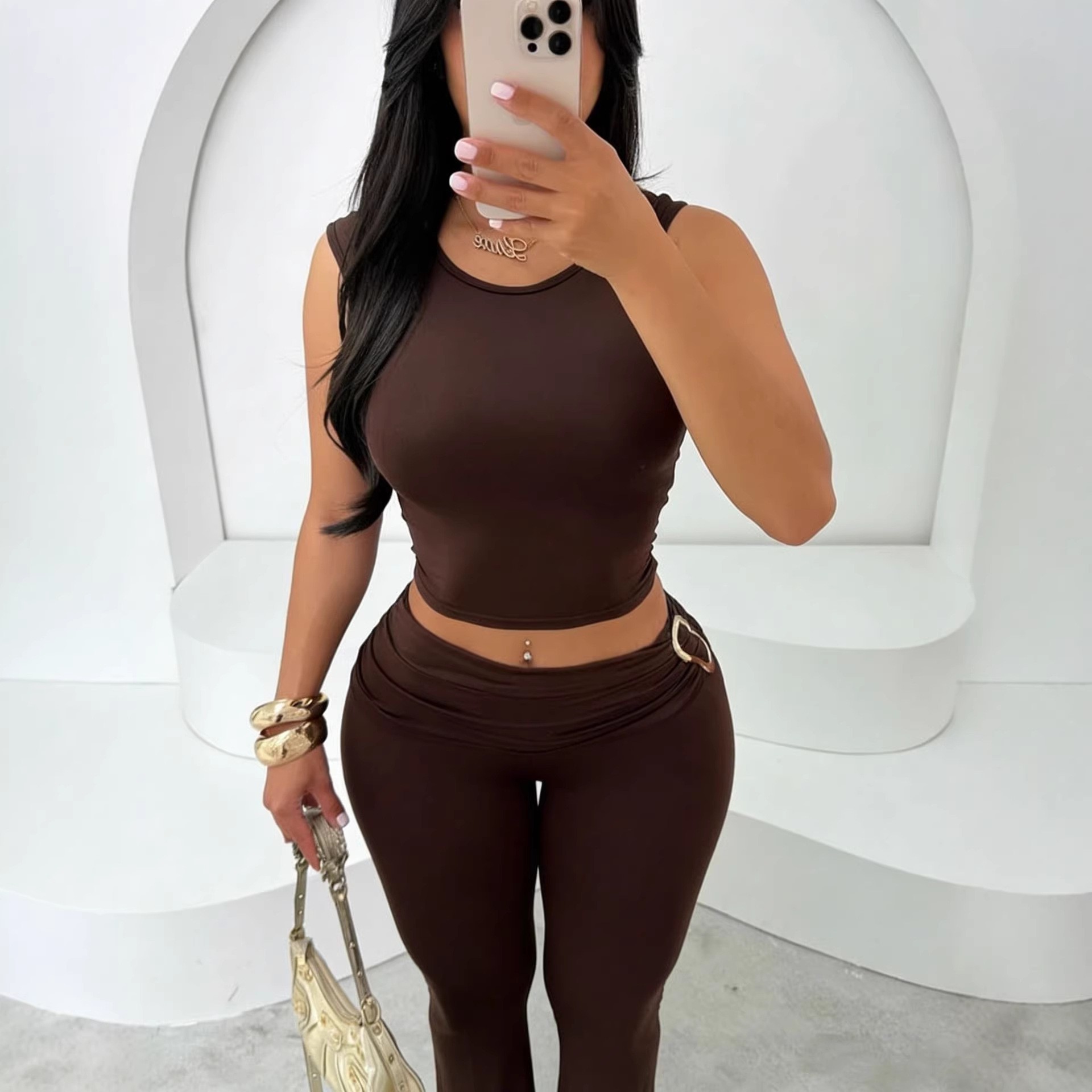 Women's Sleeveless Crop Top and Bodycon Pants Set