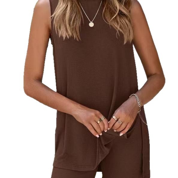 Solid Sleeveless Tank and Shorts Set for Women