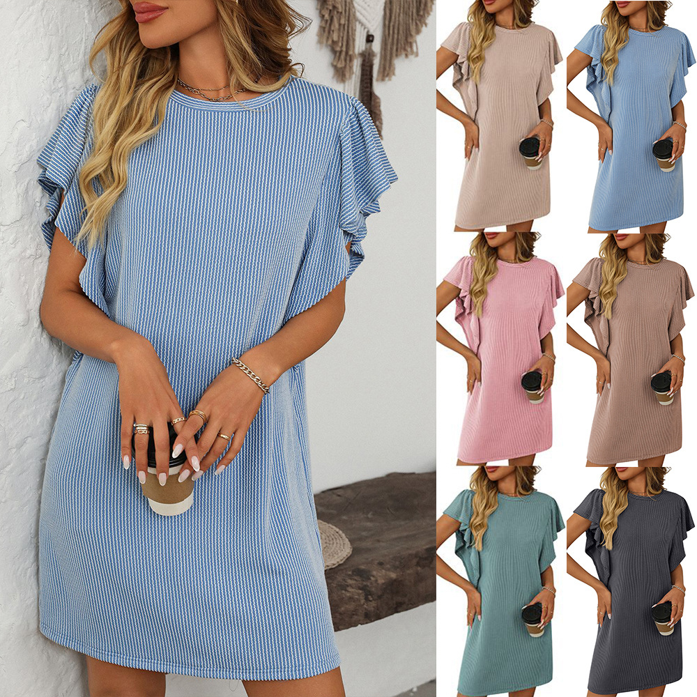 Women's Colorblock Twist Ruffle Sleeve Midi Dress