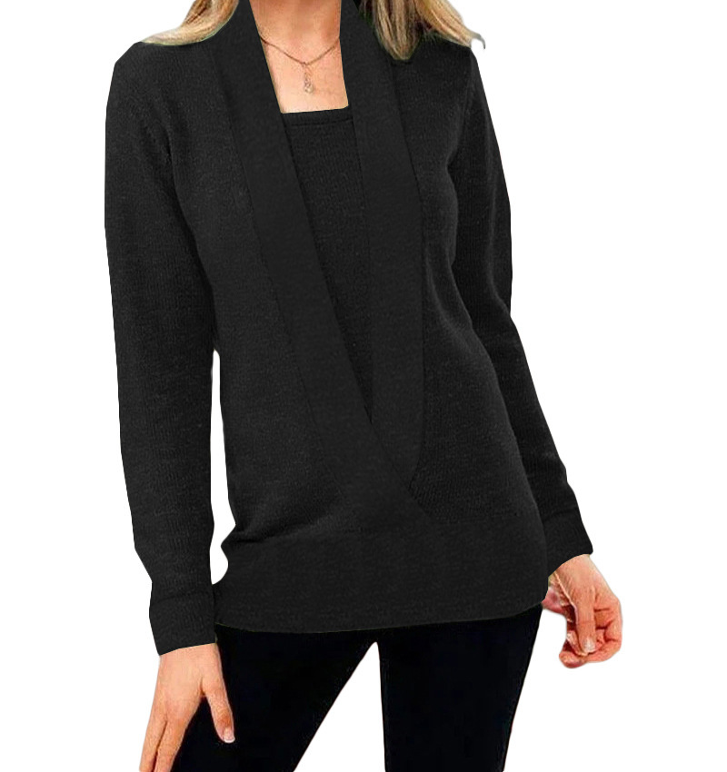 Women's Knit Colorblock Deep V-Neck Long Sleeve Sweater Top