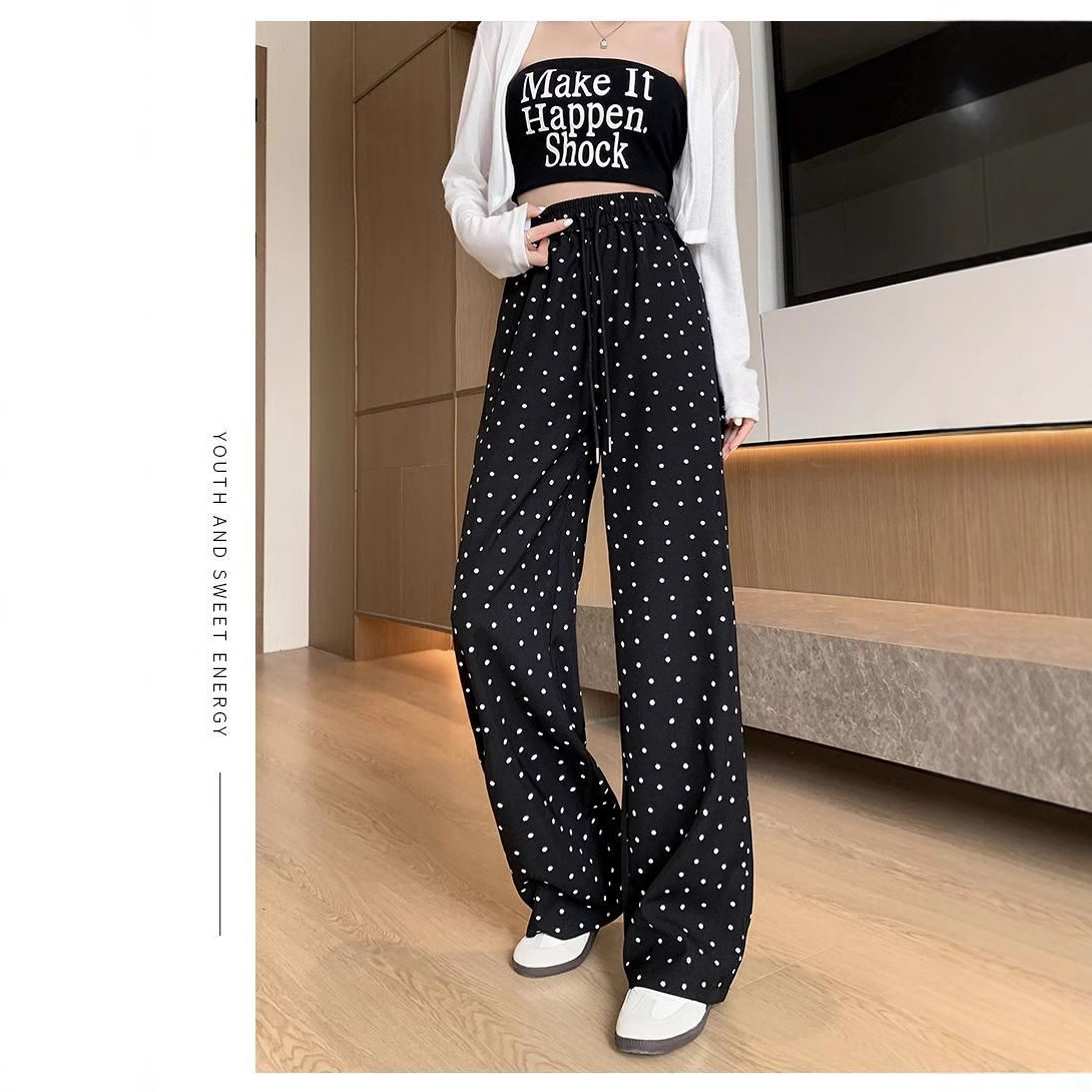 Women's High-Waist Floral Drawstring Pants Straight-Leg