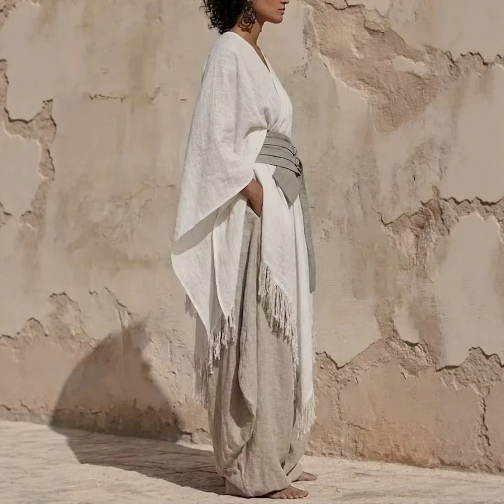 Women's Fringed Cape & Wide-Leg Pants Two-Piece Set