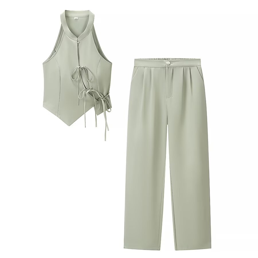 Women's Solid Color Sleeveless Vest and Pants Set