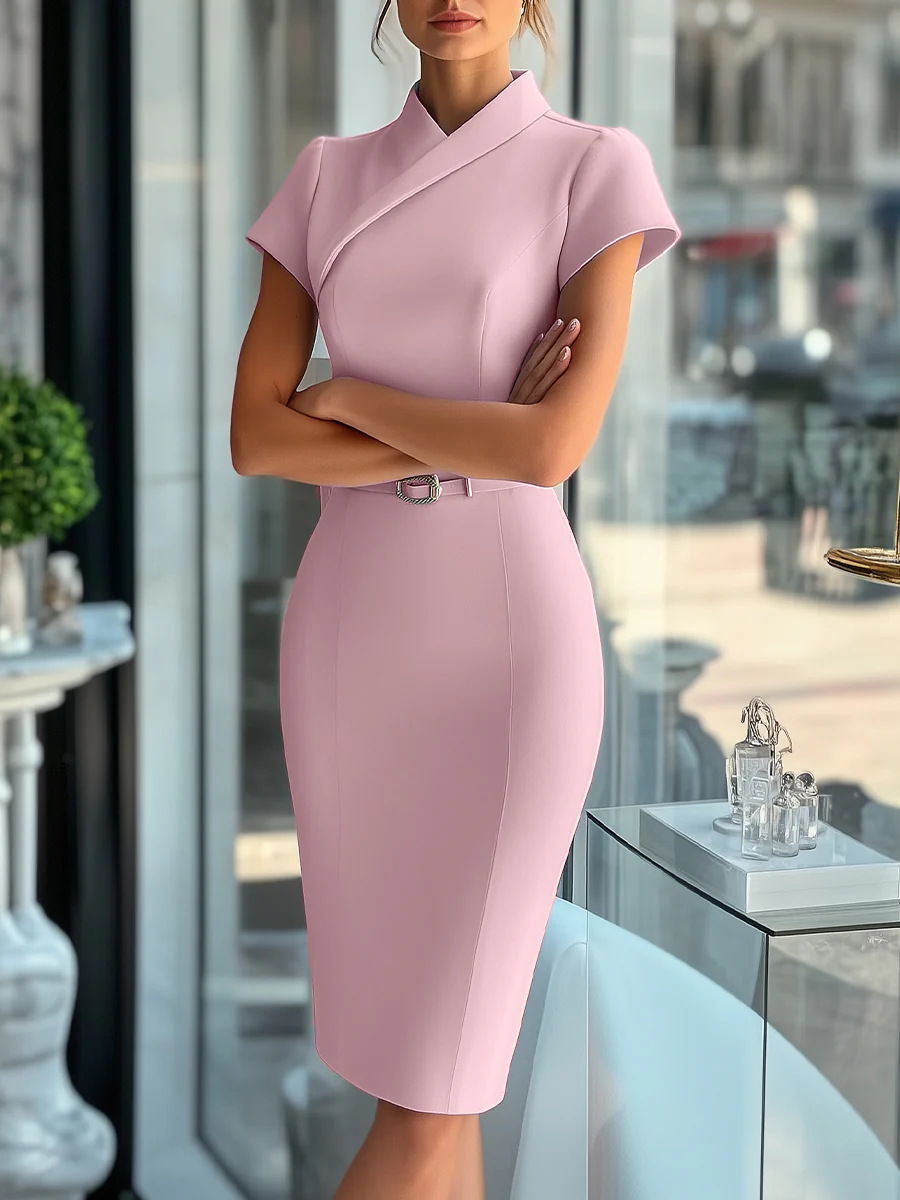 Slim-Fit Bodycon Dress with Decorative Button Detail