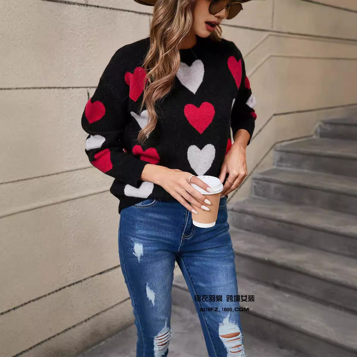Heart Crewneck Pullover Sweater