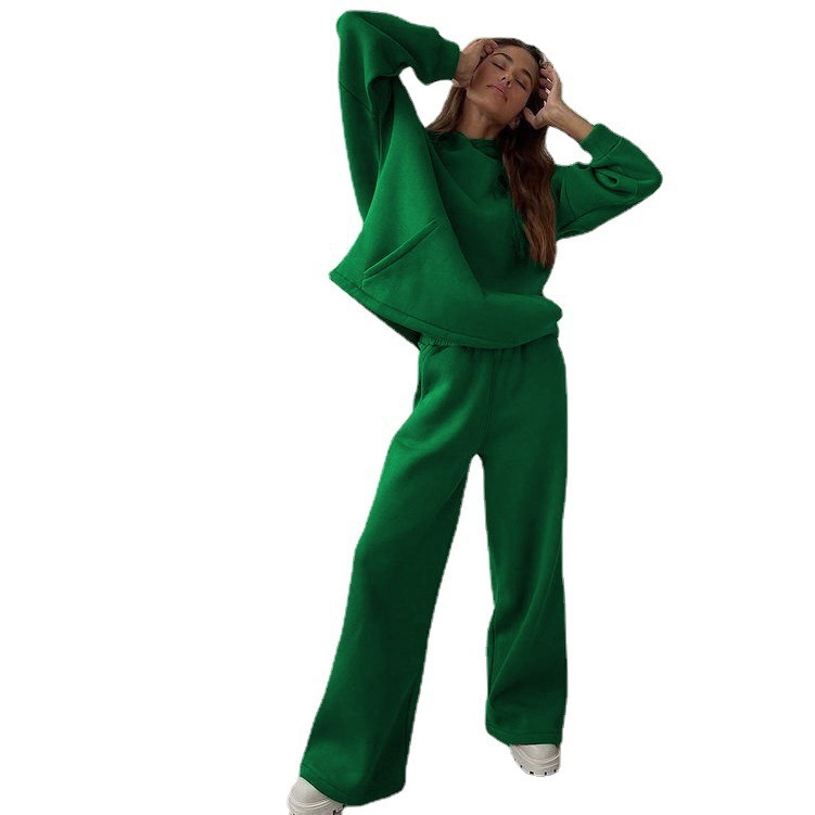Women's Casual Hooded Long Sleeve Wide Leg Pants Two-Piece Set