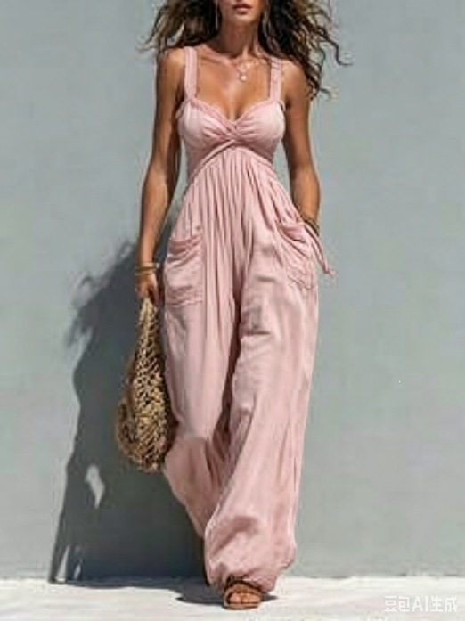 Women's Solid Color Sleeveless Wide-Leg Jumpsuit
